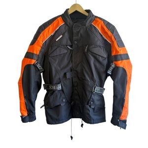 Screaming Eagle Size Small Men’s Orange Black Motorcycle Jacket Biker Grunge